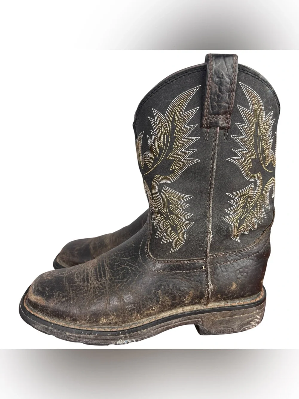 ARIAT Boys' Brown Workhog Western Boots Square Toe US Size 2 (100214552)